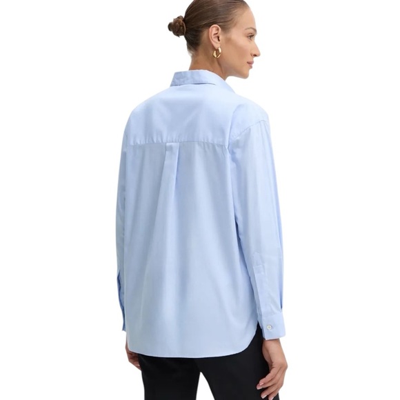 PINKO | Cartolina Embroidered Love Birds Cotton Oxford Shirt in Blue, US 4 - Picture 3 of 13